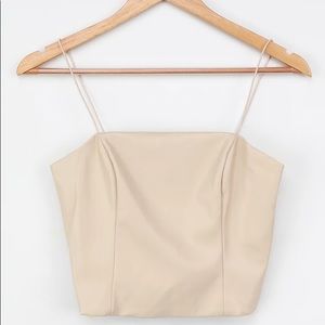 Lulus Keeping it Flirty Vegan Leather Cropped Cami